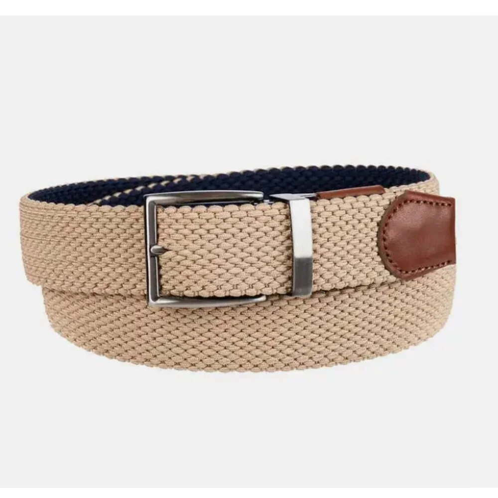 Tommy Bahama Men's Braided  Reversible Stretch Belt  Navy/Khaki Size: L/XL 38-42